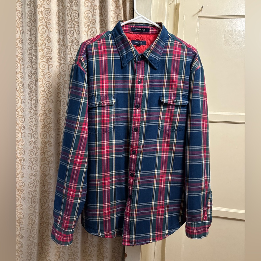 GANT Men's Plaid Shirt Jacket Blue and Red, Excellent Condition, XL size